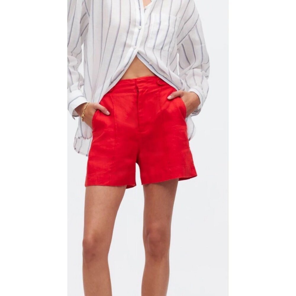 Madewell Women’s 100% Linen Shorts Black High Rise Clean Button Pockets 10 1D - Picture 6 of 14